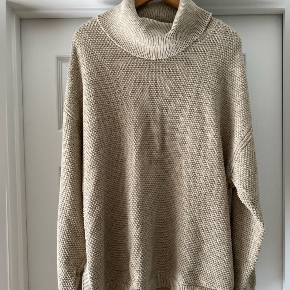 Free People Beach Oversized Cowl Neck Sweater in Neutral Beige